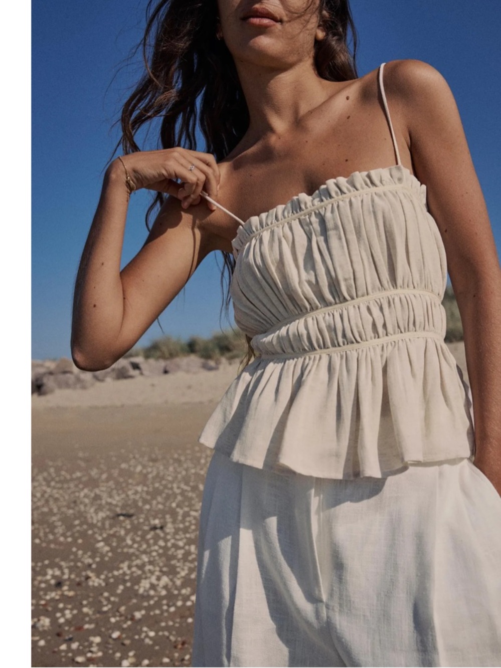 Zara Beige Ruffled Smocked Cami Top